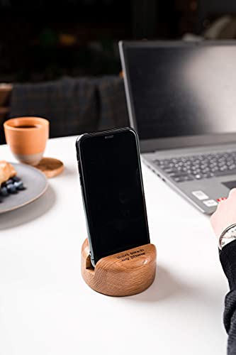 Wood Phone Holder - Natural Oak Wooden Cell Phone Stand For Desk Nightstand Home Office - Compatible With Iphone Pro Samsung Galaxy S10 S9 All Android Ios Smartphones Within 3.15 Inches (Engraved) #TOP1