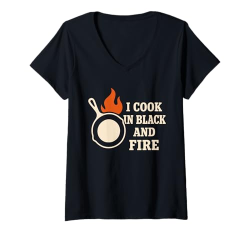 Mujer Sartén de Hierro Fundido Pride Campfire Chef Heritage Cook Camiseta Cuello V