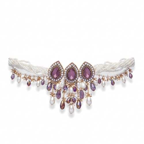 Image of SANJOYA by EVERSTYLISH Embroidered Choker Necklace for Women | Stone, Beads & Pearl Statement Neckpiece | Ethnic Jewelry for Weddings, Festivals & Special Occasions