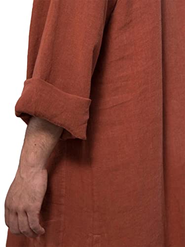 AIEOE Men's Kaftan Long Sleeve Button Up V-Neck Linen Robes with Pockets Long Gown Casual Shirt for Beach Summer4