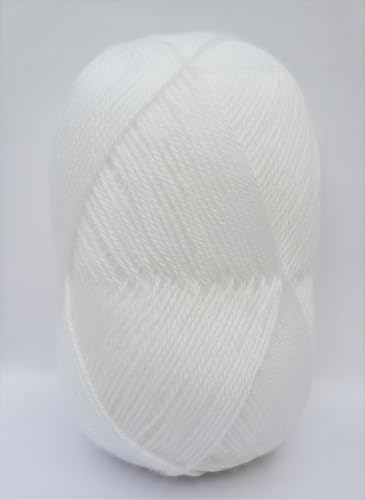 Image of Vardhman BigBoss Knitting Yarn - 200g Ball, 575m, 84% Acrylic + 16% Nylon, 3-Ply DK Weight, Soft & Durable Wool for Knitting, Craft, babywear, blanket, winter wear; threads for crochet hook needle - BSB012 - White