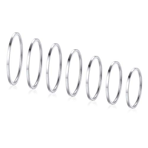 FOCALOOK Stackable Rings Stainless Steel 1mm Thin Plain Band Knuckle Thumb Stacking Finger Rings Fashion Jewelry Midi Rings Comfort Fit Size 4-10 Ring Sets for Women 7PCS FOCALOOK Stackable Rings Stainless Steel 1mm Thin Plain Band Knuckle Thumb Stacking Finger Rings Fashion Jewelry Midi Rings Comfort Fit Size 4-10 Ring Sets for Women 7PCS