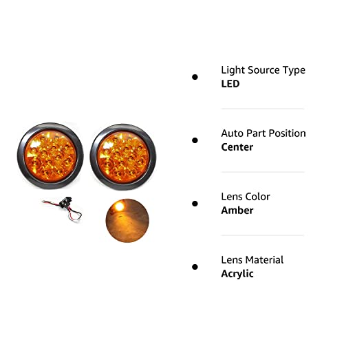 Pair Of 4" Multifunction Amber Round Turn Tail Parking Signal Strobe Emergency Led Light For Truck Trailer Rv W Plug Grommet #TOP7