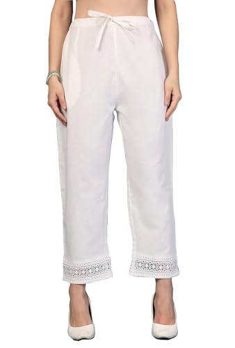 Image of Pistaa's Women's Pure Cotton Regular Hem Design Solid Palazzos