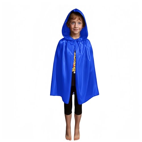Proumhang Blue Hooded Cape Kids Hooded Robe Cloak Witch Cloak Vampires Cape Devil's Cloak Grim Reaper Cape for Boys Girls Halloween Masquerade Christmas Cosplay Fancy Dress Party 80cm/31.5" - Image 2