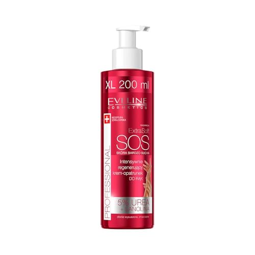 Eveline Cosmetics Extra Soft SOS Crema Mani Rigenerante Intensiva - 200 ml con Acido Ialuronico, Urea, Vitamina E per Pelle Secca e Danneggiata