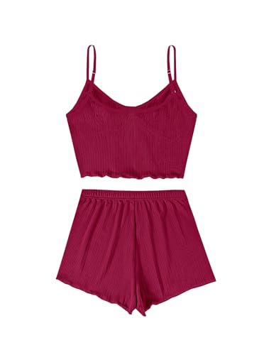 Image of Hilinker Womens Graphic Print Ribbed PJ Set Crop Cami Tops and Shorts Cute Pajamas Set