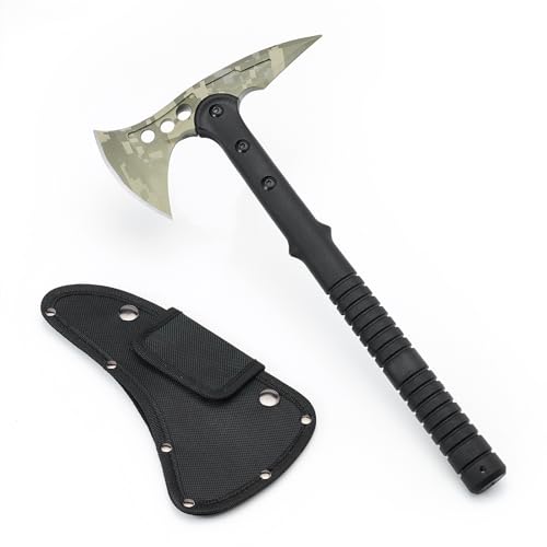 KHU Hacha Supervivencia leña Bushcraft Hacha de Camping - con Funda para Caza, Pesca, Camping, Outdoor, Supervivencia y Bushcraft (Verde - 05A)