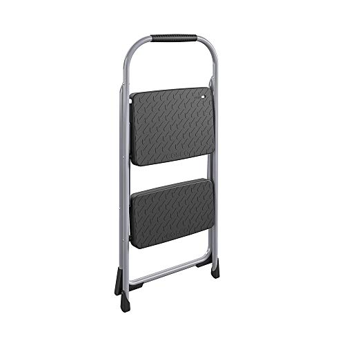 Cosco Two Step Big Step Folding Step Stool with Rubber Hand Grip, Grey Gray