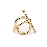 Small Geometric Silk Scarf Ring Brooch for Women Fashion Chic Round Bar Shawl Scarves Buckle Wrap Clasp Clip Finger Ring Size 8 Dress Accessories Jewelry (Gold-Tone)