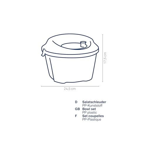 kela salad spinner with lid 24.5 cm, left and right turning, salad spinner, plastic sieve for salad spinners or colander for vegetables, fruit, penne, MAILIN, grey - Image 3