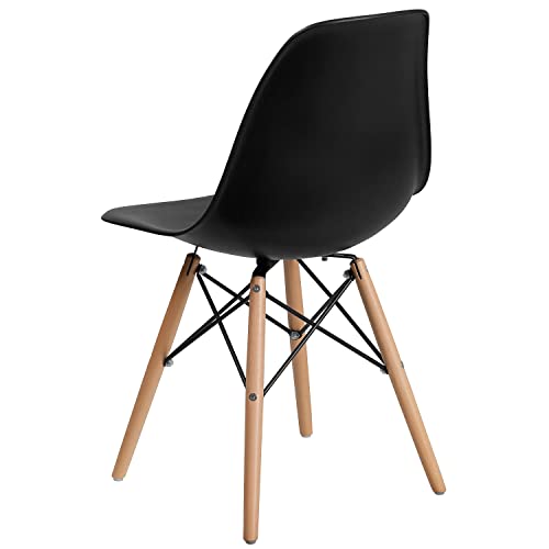 Flash Furniture 2 Pack Elon Series Black Plastic Chair with Wooden Legs for Versatile Kitchen, Dining Room, Living Room, Library or Desk Use