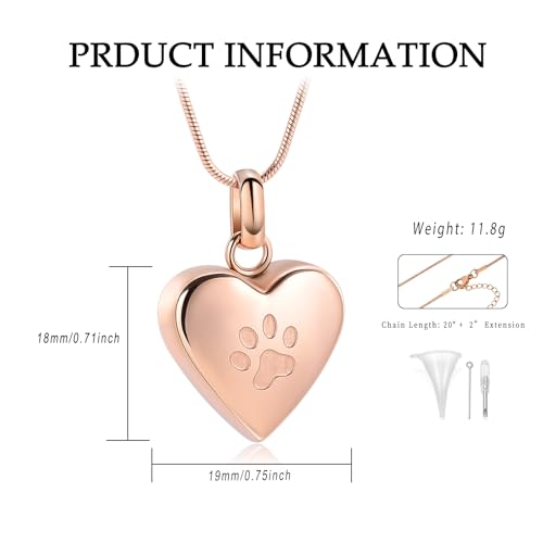VCCWYQK Cremation Jewelry for Ashes for Dog Paw Print Pet Heart Urn Necklace for Pet Memorial Keepsake Jewelry (Rose Gold) - Image 2