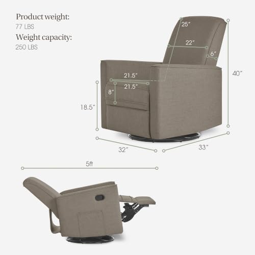 Image of Evolur Raleigh Plus Nursery Glider Recliner, GREENGUARD Gold, Light Truffle