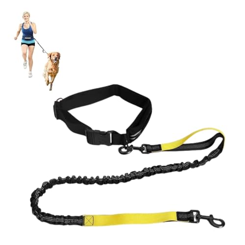 Coleira Passeio Guia Elástica para Corrida com Cão, Cinto Ajustável com Faixa Refletiva.