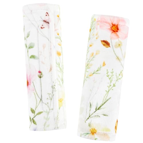 Image of Carseat Strap Covers for Babies, Soft Seatbelt Covers for Kids, Reversible Baby Car Seat Strap Covers, Size: 6.5 x 6.5 inch, for Baby Car Seat, Stroller, Swing, High Chair, Colourful Flowers