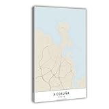 Póster de lienzo con mapa de la costa de Coruña, decoración de dormitorio, paisaje, oficina, habitación, regalo, 30 x 45 cm