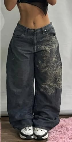 Unisex Y2K Beggy Jeans Vintage High Waist Denim Pants Hip Hop Skull Print Gothic Jeans Straight Wide Leg Trouser3
