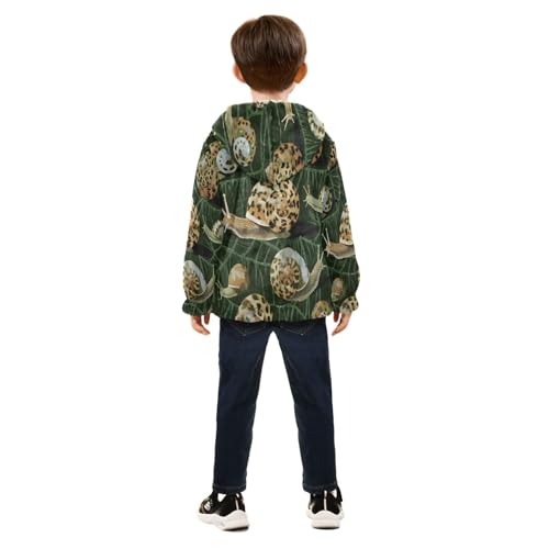 Snail Pattern on Green Toddler Fleece Jacket Girl Boys Hooded Fleece Jacket Coat Warm Outwear Zip-up 3-10T4