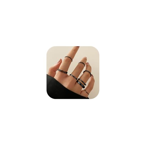 Kprusoian Simple Knuckle Rings Set for Women,Vintage Stackable Joint Finger Midi Rings Dainty Cute Rings Pack Festival Jewelry (B-Black)