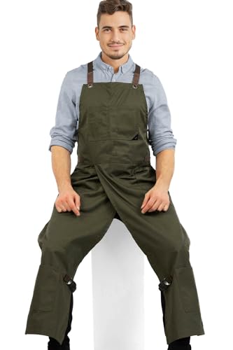 Under NY Sky Pottery Moss Green Apron – Full Coverage Cross-Back, Durable Twill, Leather