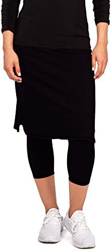 Snoga Women’s Modest Athleisure Skirt with Cropped Leggings - Active Yoga Pants with Mid-Length Skirt for Exercise (Black, L)