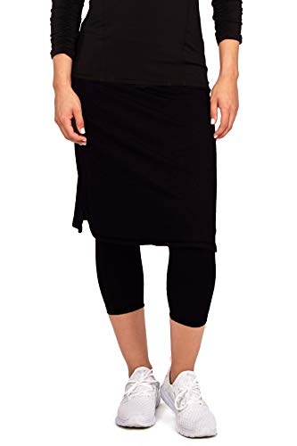 Snoga Women’s Modest Athleisure Skirt With Cropped Leggings - Active Yoga Pants With Mid-Length Skirt For Exercise (Black, L) #TOP2