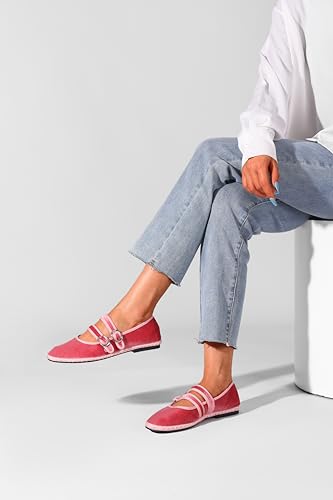 Women's Velvet Mary Jane Ballet Flats Round Toe Comfortable Dress Shoes Elegant Pink Velvet Flats4