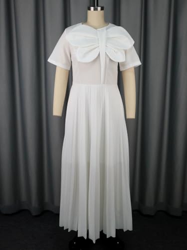 Image of AOMEI Casual Church Dresses for Women 2026 Summer Pleated Short Sleeve Round Neck Dragonfly Spring Maxi Dress