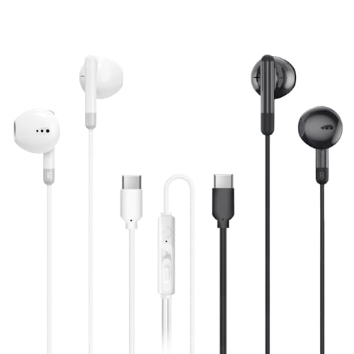 MAS CARNEY Ecouteur USB C Lot de 2 TH8, écouteurs Filaire USB-C avec câble Type C avec mic Compatible avec iPhone 15 16 17 iPad Pro, Samsung Galaxy S25 S24...