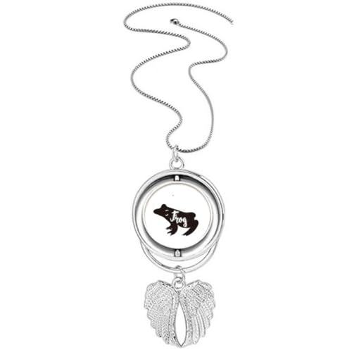 Collier pendentif grenouille noir et blanc aux ailes d'ange ciselées