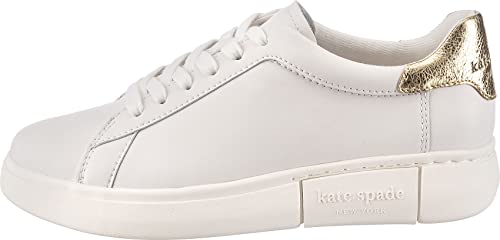 kate spade new york Women's Lift Lace Up Sneaker, Optic White/Pale Gold, 83