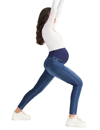 BRATUC Maternity Skinny Jeans for Women Over the Bump Maternity Pants Comfy Slim Pregnancy Denim Pants with Pockets (Large Blue) — view 6