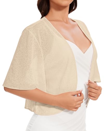 Image of Women Bolero Shrug Cardigan Open Front Cover Up Sheer Short Sleeve Kimonos for Evening Dress