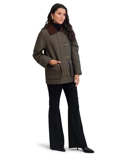 Image of TAHARI Women's Cotton Blend Barn Jacket With Snap Closure, Fully Lined, Cargo Pockets, Fully Lined