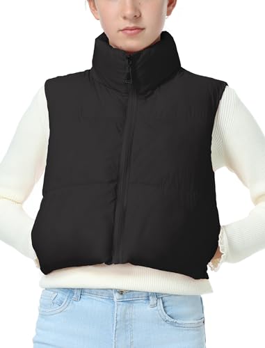 EXARUS Girls Puffer Vest Cropped Puffy Water Resistant with Pockets Lightweight Outerwear Vests Warm Sleeveless 6-14Y