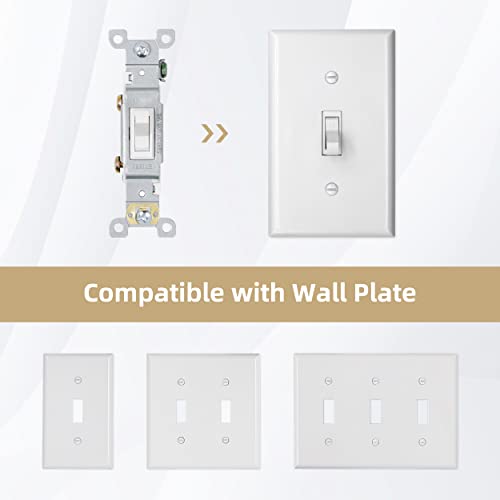 Thunderway Toggle Light Switch, Single Pole, 15 Amp, 120 Volt, Ac Quiet Switch, Electrical Wall Switch Replacement, Residential And Commercial Grade, Ul Listed,(10 Pack) (Single Pole, White) #TOP3