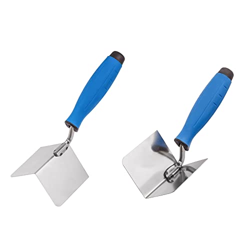 Mivos Lot de 2 Truelles d'Angle en Acier Inoxydable 80 x 60 mm – Truelle d'Angle Intérieure et Extérieure en Acier Inoxydable – Spatule d'Angle avec Poignée Souple - Fabriquée en UE