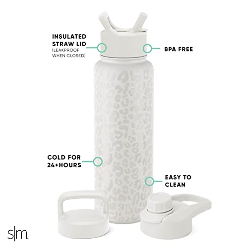 Image of Simple Modern Water Bottle with Straw, Handle, and Chug Lid Vacuum Insulated Stainless Steel Metal Thermos Bottles | Large Leak Proof BPA-Free Flask for Gym | Summit Collection | 40oz, Cream Leopard
