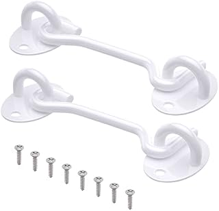Door Hook and Eye Latch White - 2PCS Cabin Hooks and Eye Latch 4 inch Gate Hook Lock Heavy Duty Stainless Steel for Window Garden Shed Patio