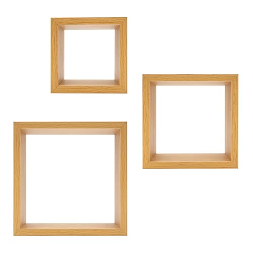 Anika Lot de 3 étagères flottantes en forme de cube, grandes, moyennes, petites (chêne)