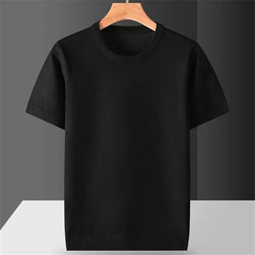 Mens Short Sleeve Pullover Sweater O-Neck Breathable Thin Solid Color Knitting Pullover Tops 7