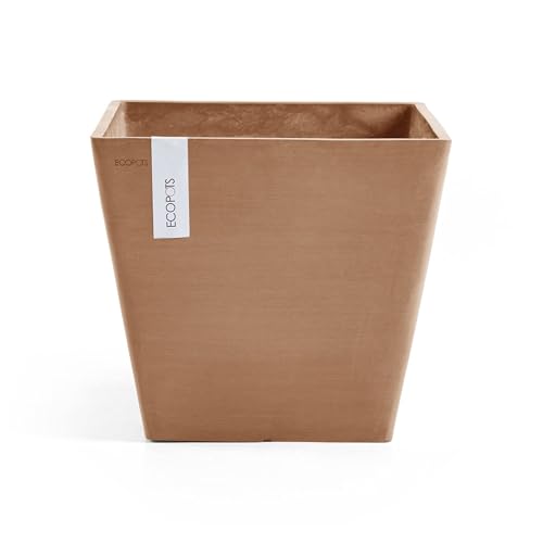 Ecopots Rotterdam Durable Modern Square Indoor/Outdoor Recycled-Based Composite Flower Planter, Terracotta Color, 12"