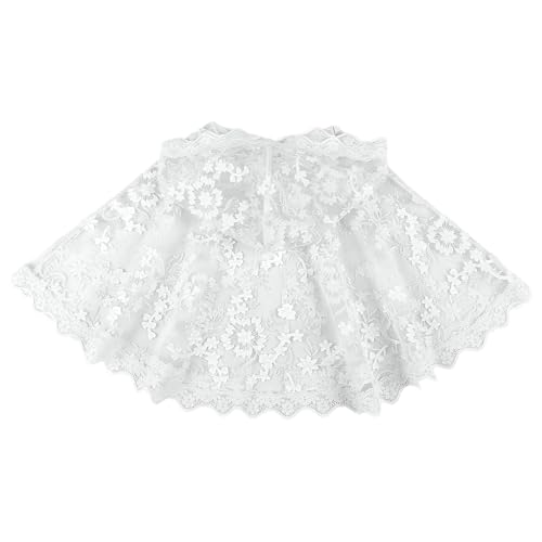 renvena Girls Floral Lace Wedding Bolero One Button Mesh See-Through Hooded Cape for Flower Girl Kids2