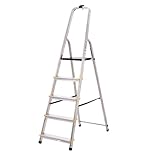BiGDUG Aluminium Step Ladder - 5 Step Folding Ladder - Non-Slip Surface Hand Rails 5 Tread - Closed Height 1680 mm Platform Height 970 mm