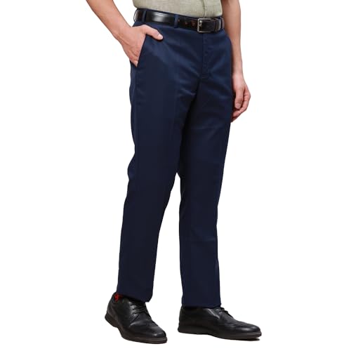 Image of Park Avenue Men's Smart Fit Mid Rise Structure Pattern Poly Viscose Blend Pleatless Formal Trouser