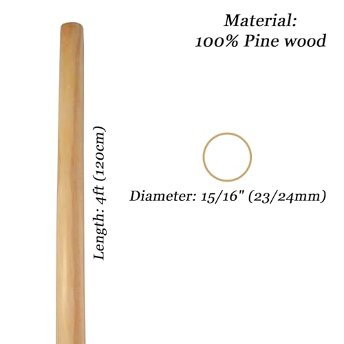 EDS Wooden Broom Handle 4ft (48 inches) Long x 15/16" (23/24mm) Diameter Mop and Broomstick Pole (Pack of 2)
