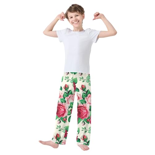 J JOYSAY Blooming Roses Foliage Ivory Pajamas Pants Soft Long Pajama Bottoms Lounge Sleep Pants Size S-XL3