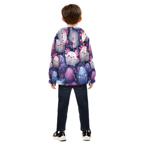 Cute Axolotls Floral Eggs Kawaii Toddler Fleece Jacket Girl Boys Hooded Fleece Jacket Coat Warm Outwear Zip-up 3-10T4
