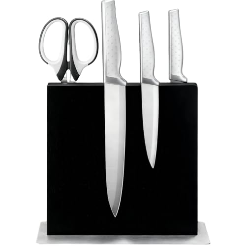 Trhillsbrad Bloc à couteaux magnétique en acier inoxydable - Porte-couteaux double face - Noir - Organiseur de couteaux autoportant pour comptoir de cuisine